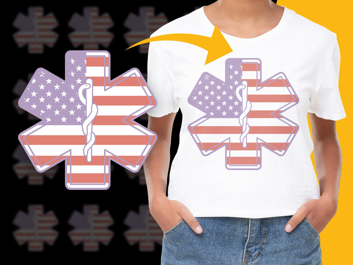 Patriotic Medical Symbol T-Shirt, American Flag EMS Star of Life Tee, Unisex Emergency Responder Shirt