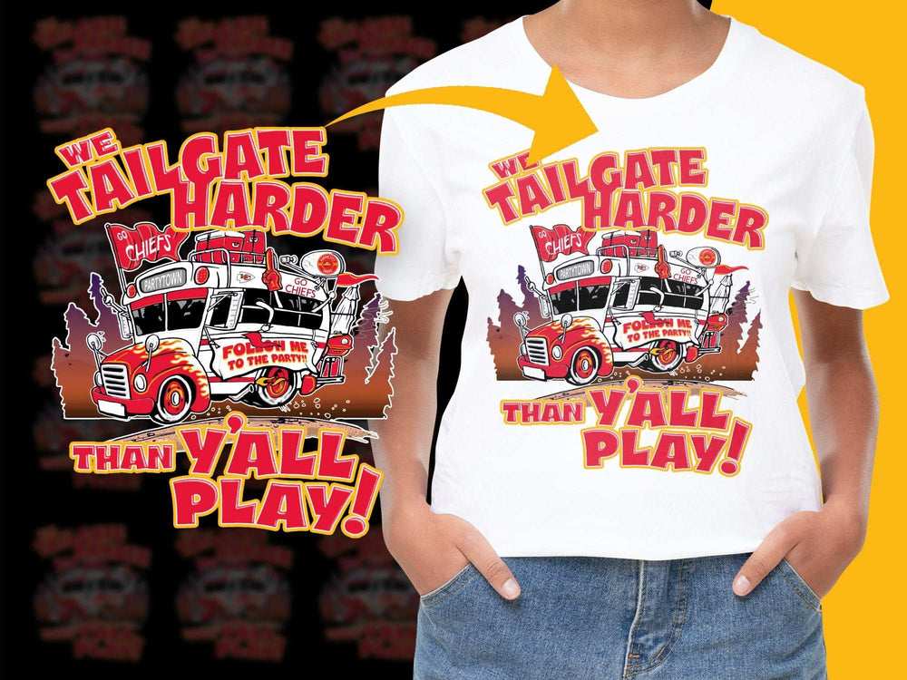 Vintage Tailgate T-Shirt, Retro Fire Truck Design, Football Fan Apparel, Chiefs Inspired, Game Day Shirt, Bold Graphic Tee