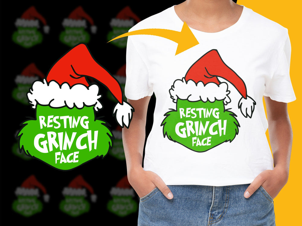 Resting Grinch Face Christmas T-Shirt, Funny Holiday Tee, Santa Hat Graphic, Unisex Gift Idea