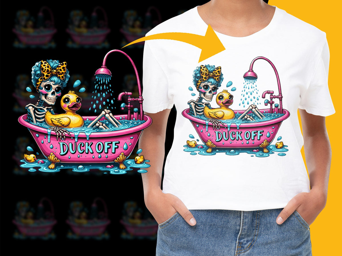 Duck Off Funny Cat Bath Graphic T-Shirt, Novelty Cute Kitten Tee, Casual Streetwear, Unisex Fashion Top