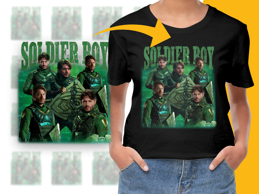 Soldier Boy T-Shirt, Superhero Graphic Tee, Vintage Comic Book Style, Casual Black Shirt for Fans