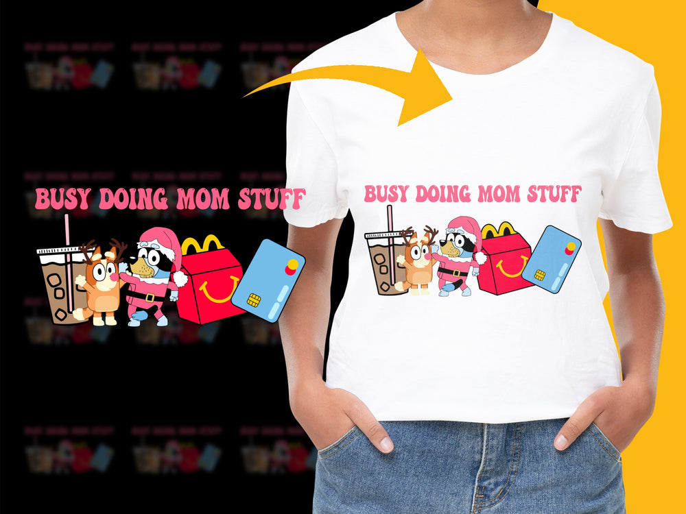 Busy Doing Mom Stuff Graphic Tee, Funny Mother Cartoon T-Shirt, Cute Mom Life Casual Top for Women, Unique Gift for Moms