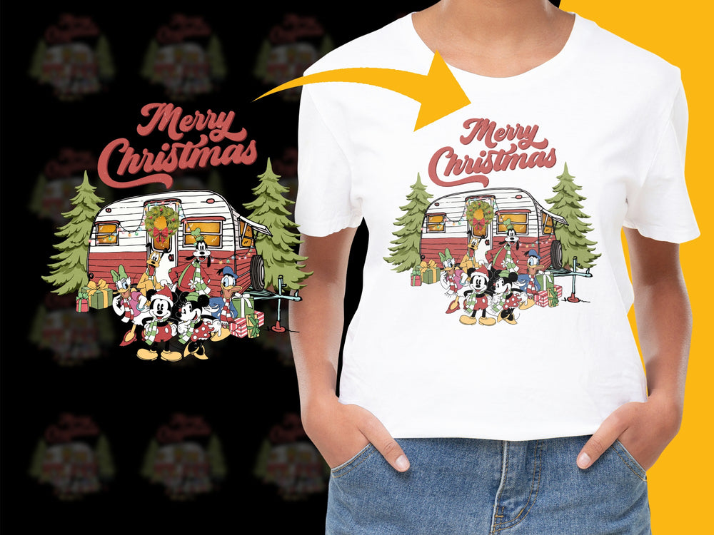 Vintage Christmas T-Shirt, Retro Camper Design with Santa and Reindeer, Festive Holiday Tee, Family Holiday Apparel, Unisex Gift Idea