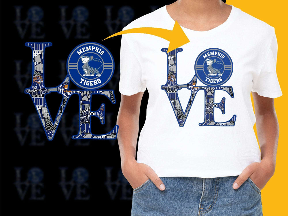 Memphis Tigers Love Graphic T-Shirt, College Sports Fan Apparel, Unisex White Tee