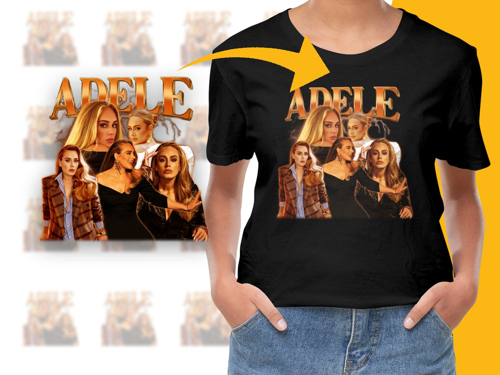 Adele Fan T-Shirt, Multiple Poses Graphic Tee, Pop Music Icon Apparel, Unisex Black Shirt