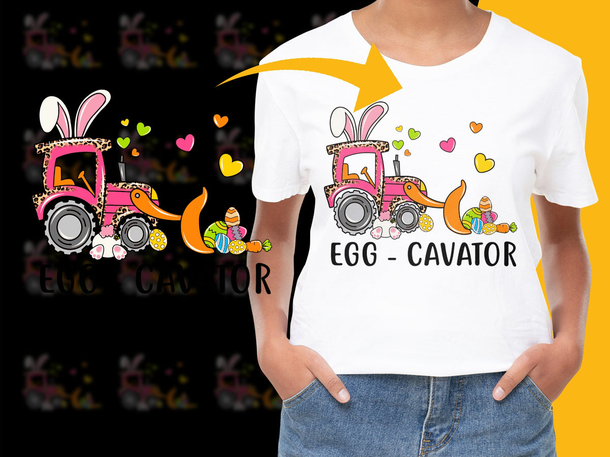 Easter Egg-Cavator T-Shirt for Kids, Cute Bunny Driver, Spring Festive Apparel