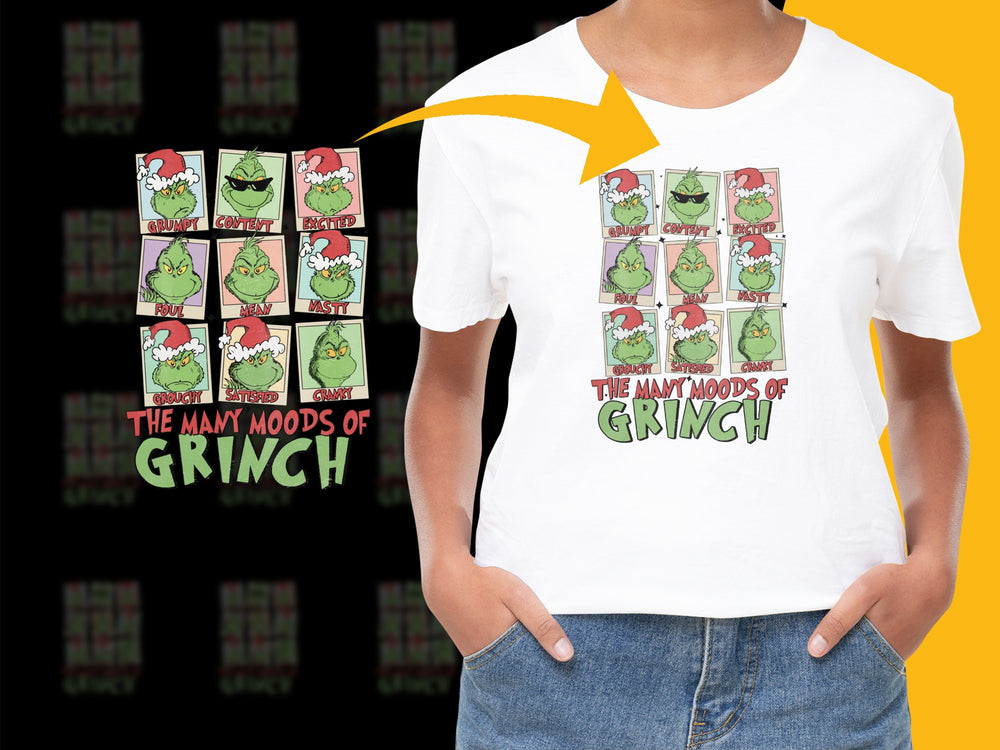 The Many Moods of Grinch T-Shirt, Funny Christmas Tee, Holiday Mood Shirts for Family