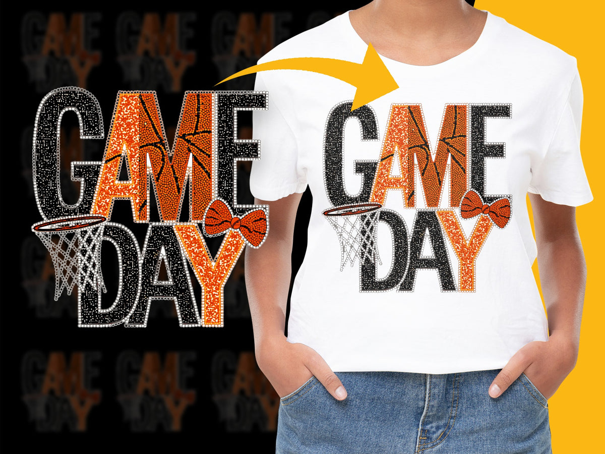 Game Day T-Shirt Orange Black Glitter Women's Sporty Tee Sparkly Football Game Apparel Gift Idea