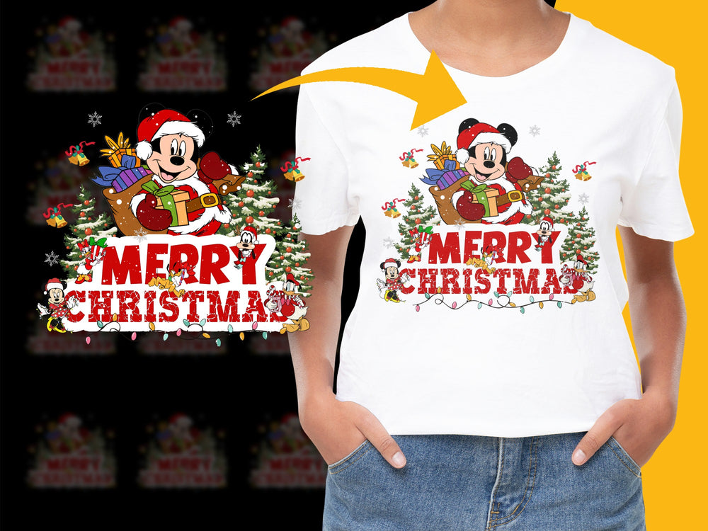 Kids Merry Christmas T-Shirt, Mickey Mouse Holiday Tee, Festive Disney Character Top, Winter Apparel for Children
