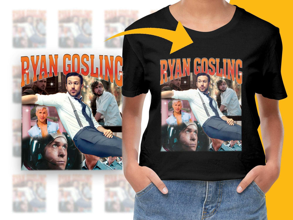 Ryan Gosling Movie Collage T-Shirt, Vintage Style Graphic Tee, Pop Culture Fashion, Unique Gift Idea for Fans