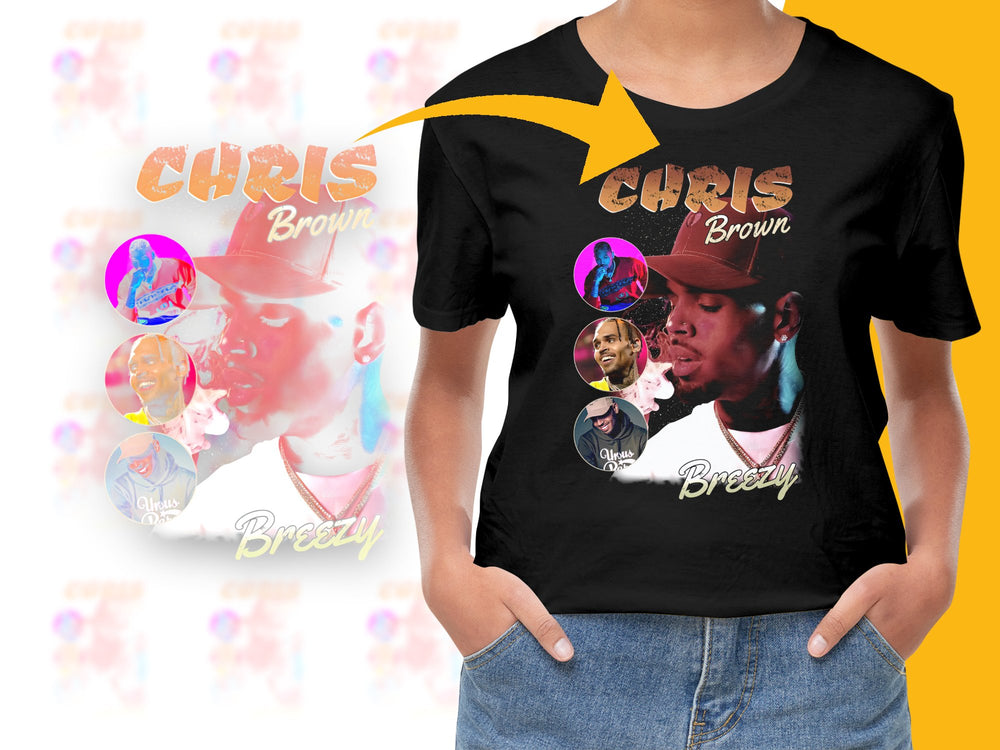 Chris Brown Inspired Graphic T-Shirt, Breezy Fan Tee, Colorful Pop Art Style Top, Music Artist Merchandise