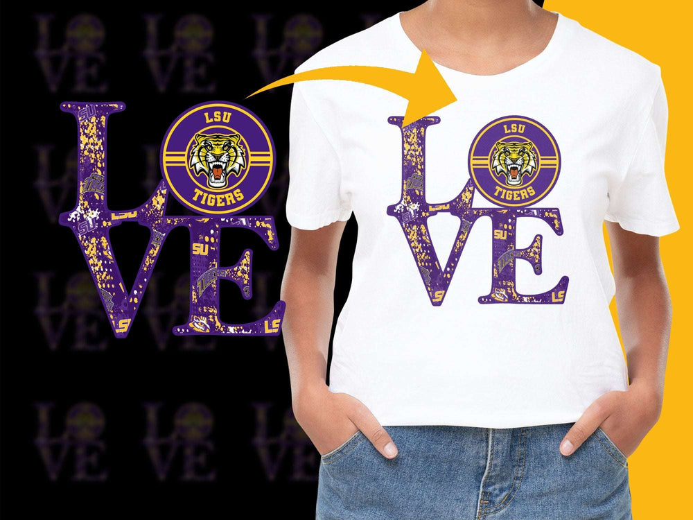 LSU Tigers Love Graphic T-Shirt, Women's Casual Fan Apparel, Purple and Gold Tee