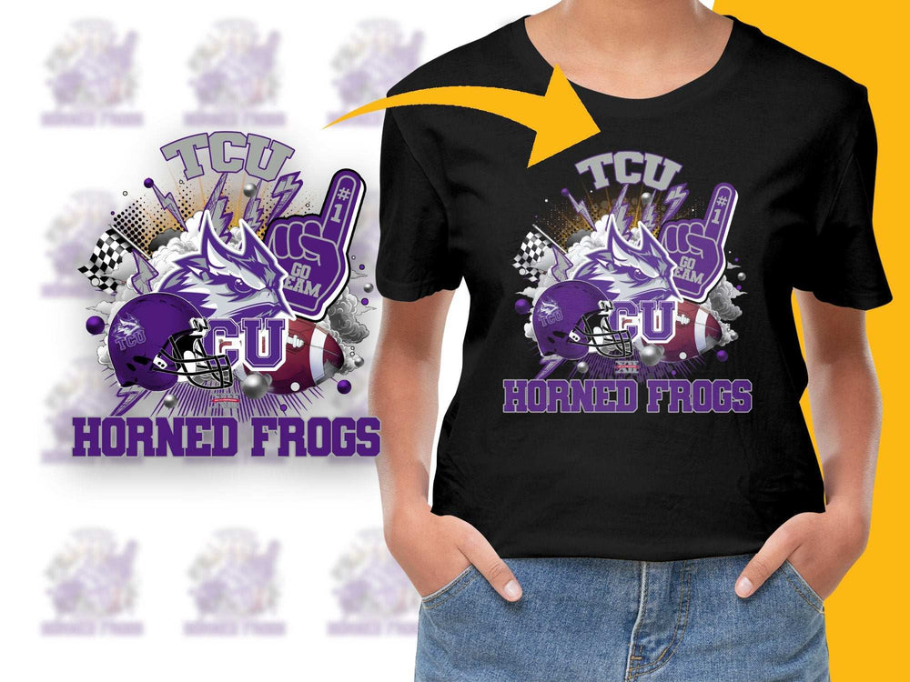 TCU Horned Frogs Graphic T-Shirt, Purple and White College Football Tee, Trendy Sports Fan Apparel, Casual Streetwear Style