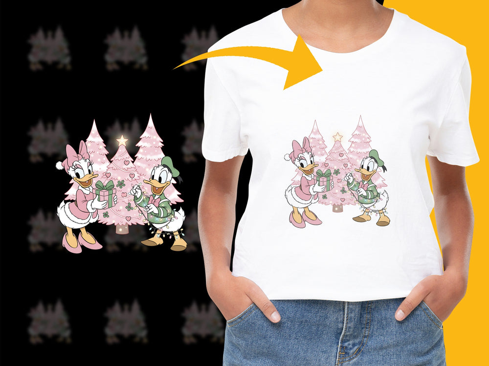 Christmas Themed T-Shirt with Cartoon Ducks in Winter Apparel, Kids Holiday Gift Idea