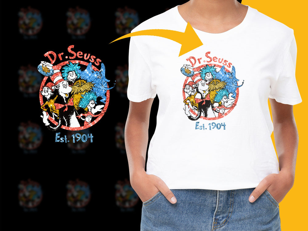 Dr. Seuss Est. 1904 Classic Characters White T-Shirt, Vintage Style Graphic Tee for All Ages