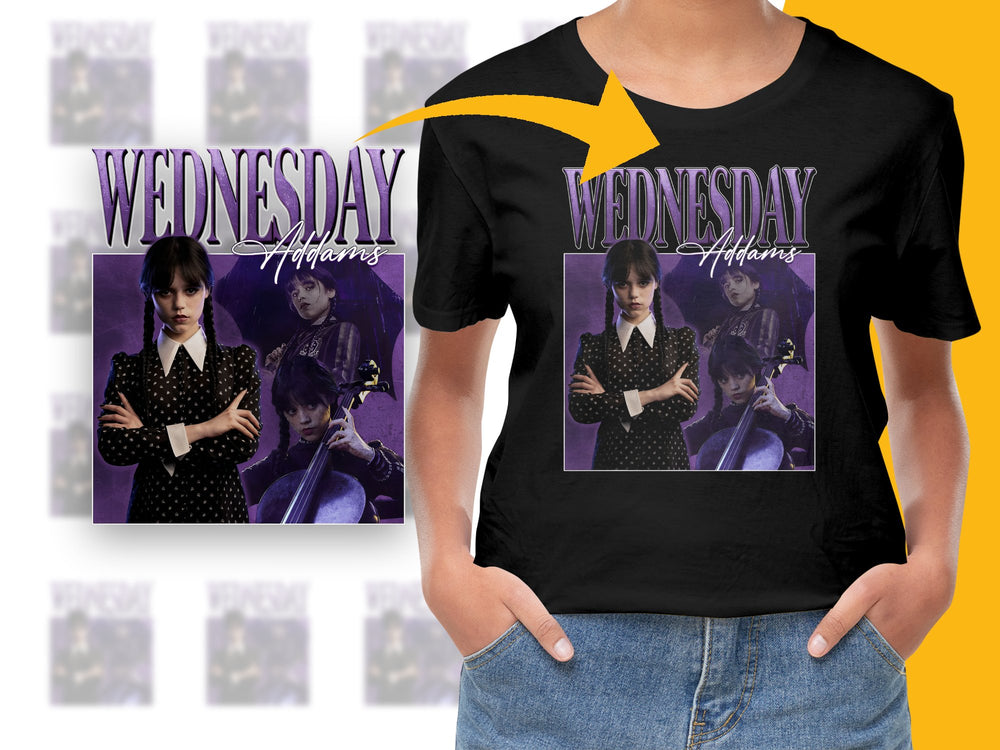 Wednesday Addams Inspired Graphic T-Shirt, Vintage Style Pop Culture Tee, Purple Dark Academia Top