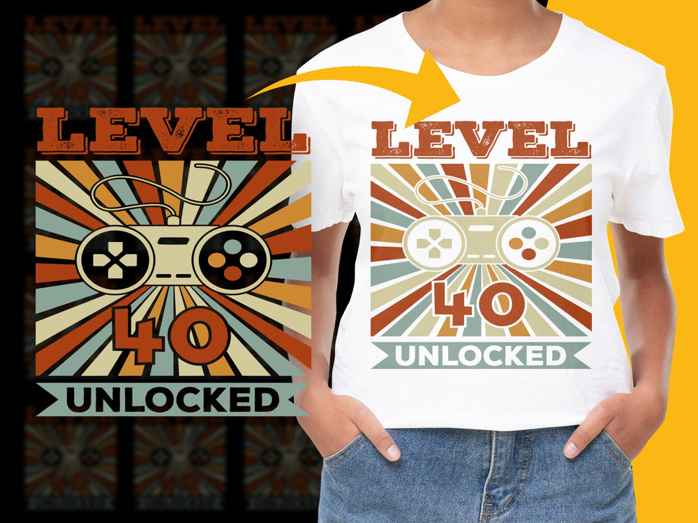 Level 40 Unlocked T-Shirt, Retro Gamer 40th Birthday Gift, Vintage Gaming Tee