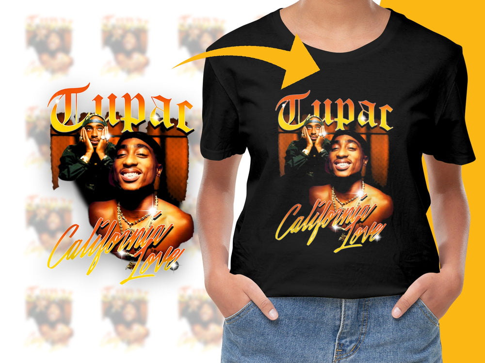 Tupac California Love Graphic T-Shirt, Vintage Hip Hop Tee, Unisex Black Cotton Shirt