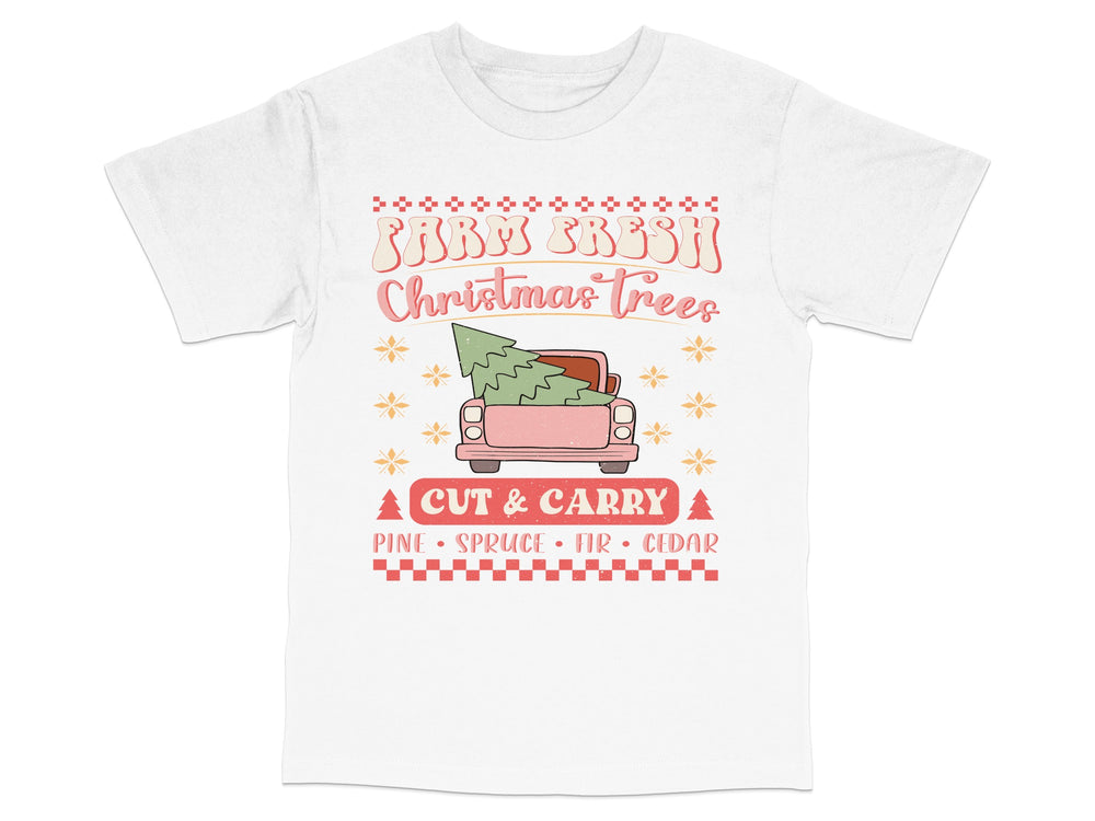 Festive Christmas Tree T-Shirt, Holiday Cut and Carry Graphic Tee, Pine Spruce Fir Cedar, Unisex Gift Idea