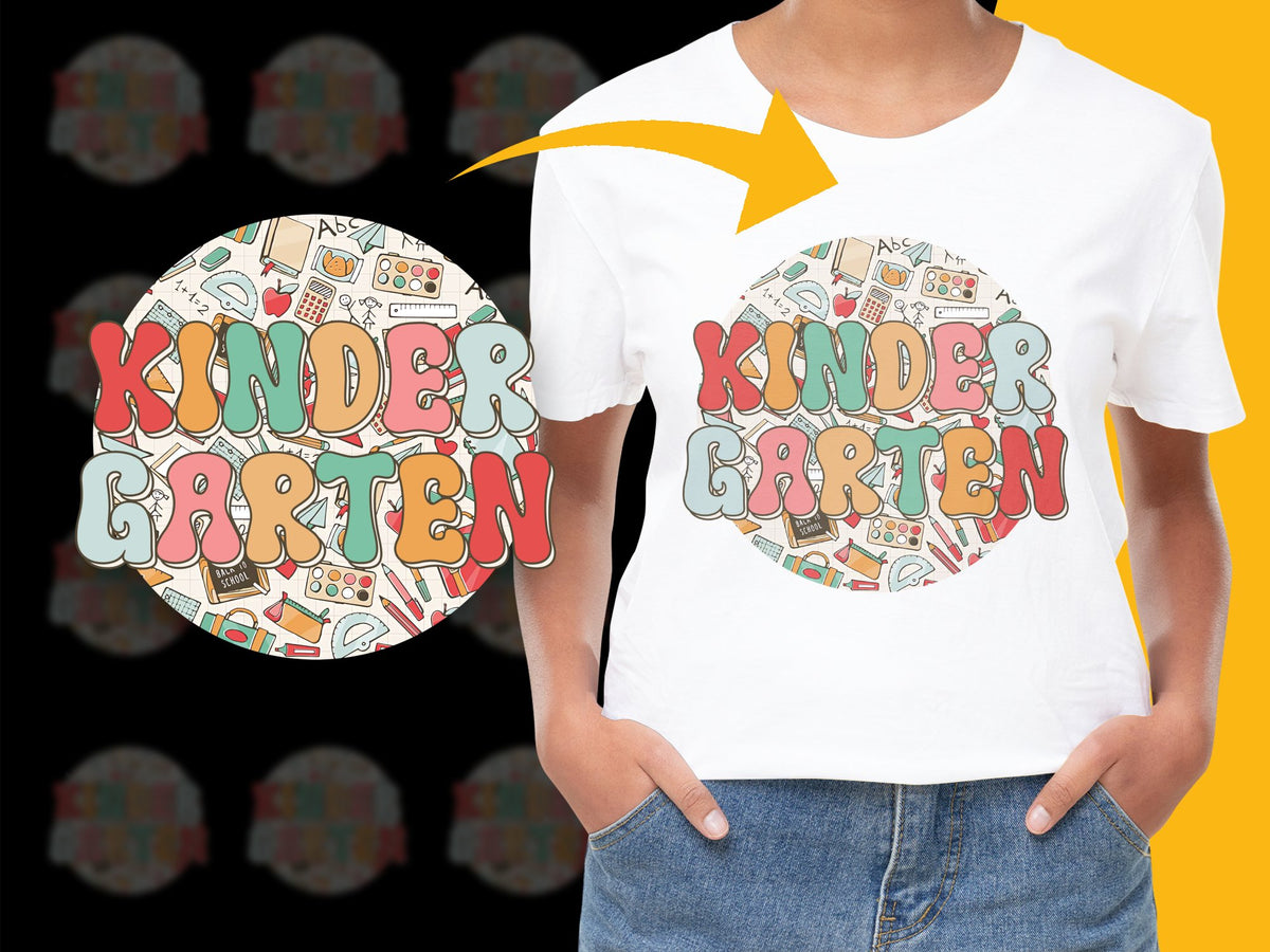 Kindergarten Fun Graphic T-Shirt, Colorful School Supplies Design, Kids Trendy Educational Tee, Unisex Children's Back to School Top