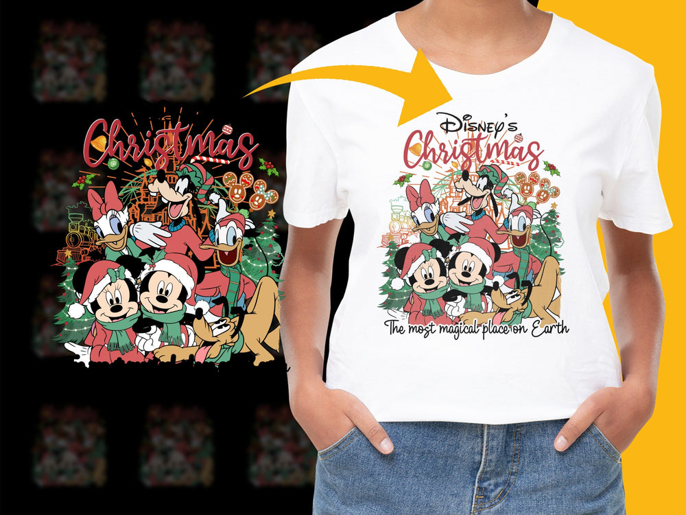 Disney Christmas T-Shirt, Mickey Mouse Holiday Graphic Tee, Magical Place Earth Design, Festive Family Apparel