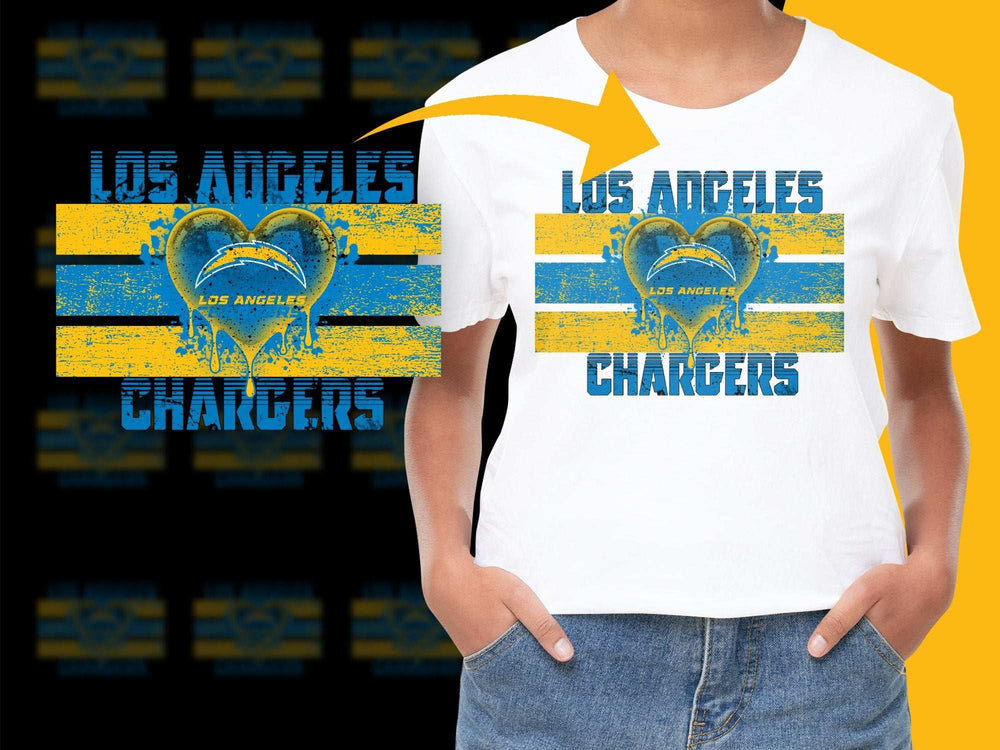 Los Angeles Chargers T-Shirt, Vintage Heart Graphic Tee, Distressed Blue and Yellow Design