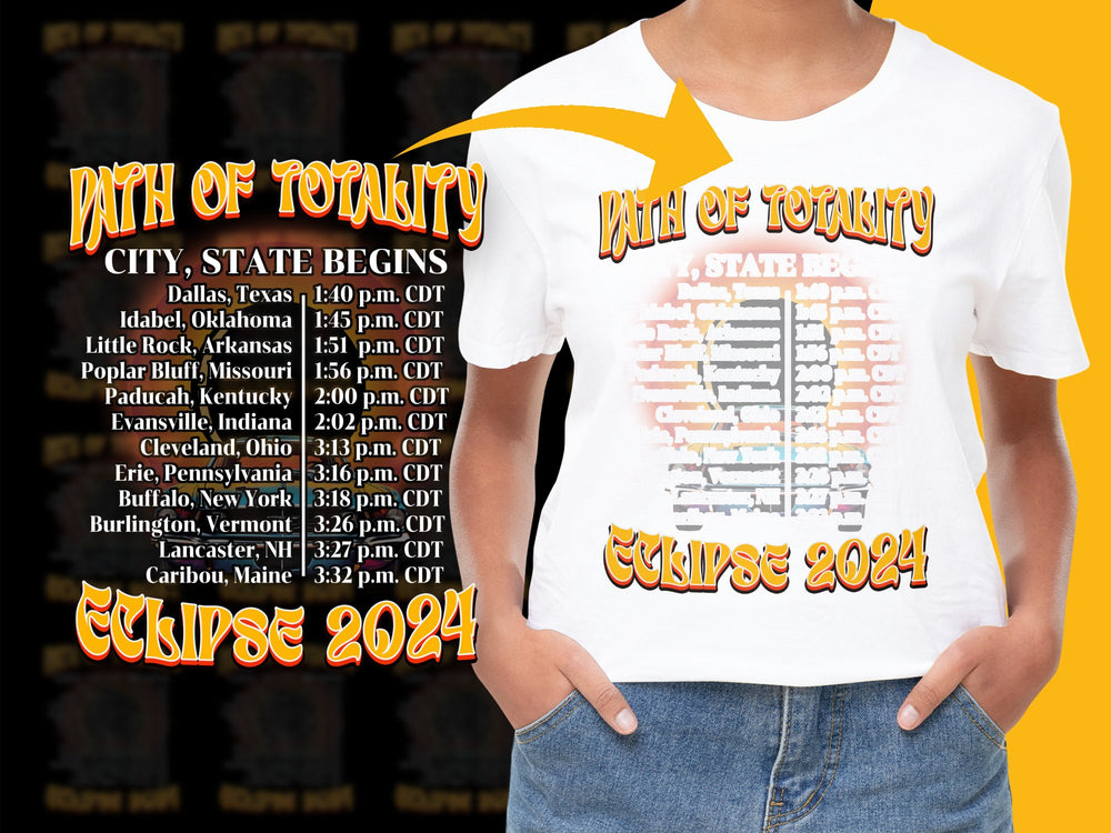 Eclipse 2024 T-Shirt, Path of Totality City Dates Graphic Tee, Unique Solar Event Shirt