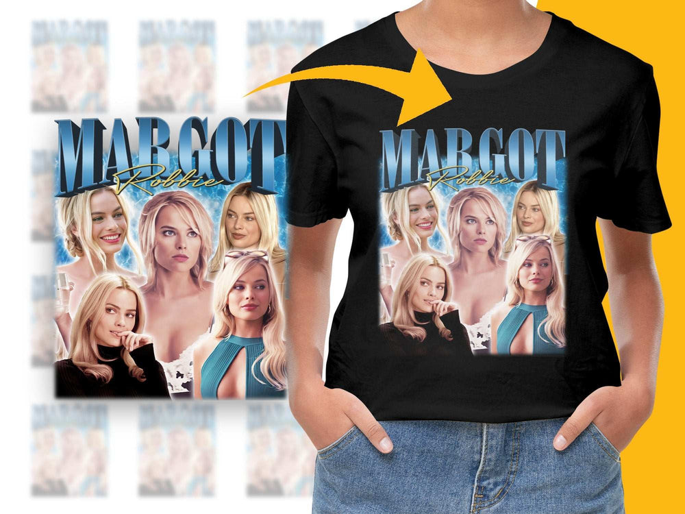 Margot Robbie Inspired Graphic T-Shirt, Celebrity Photo Collage Tee, Unique Fashion Statement Shirt