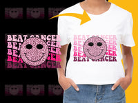 Load image into Gallery viewer, Beat Cancer Smiley Face T-Shirt, Pink Awareness Graphic Tee, Inspirational Support Apparel
