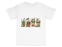 Load image into Gallery viewer, Cute Christmas Coffee Cups T-Shirt, Holiday Beverage Graphic Tee, Festive Winter Apparel for Coffee Lovers
