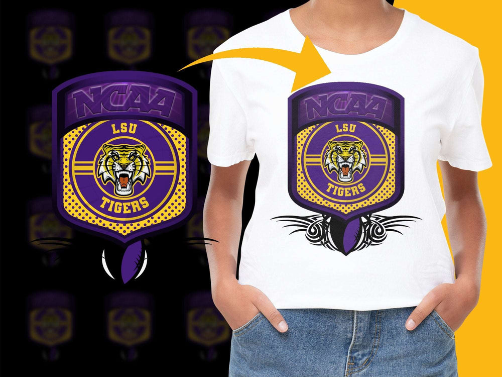 LSU Tigers NCAA Logo Purple and Yellow Car Coaster and T-Shirt Set