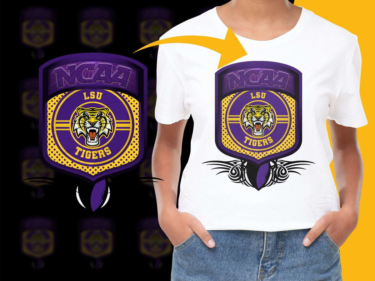 LSU Tigers NCAA Logo Purple and Yellow Car Coaster and T-Shirt Set