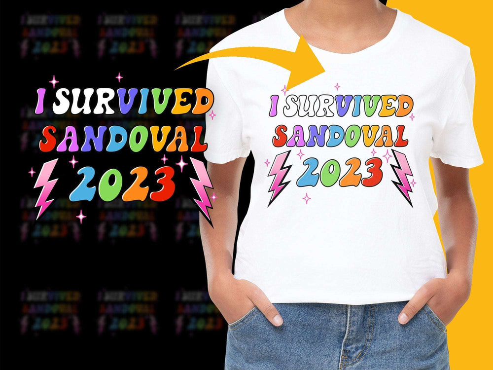 I Survived Sandoval 2023 T-Shirt, Colorful Retro Style Graphic Tee, Unisex Festival Fashion Clothing