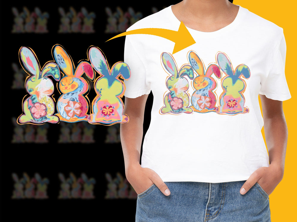 Colorful Rabbit T-Shirt, Pop Art Bunny Graphic Tee, Vibrant Animal Print Top for Spring and Summer