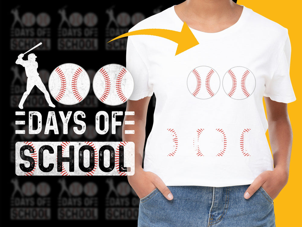 Kids Baseball T-Shirt 100 Days of School Celebration Tee, Sporty Graphic Shirt for Children, White Short Sleeve Top