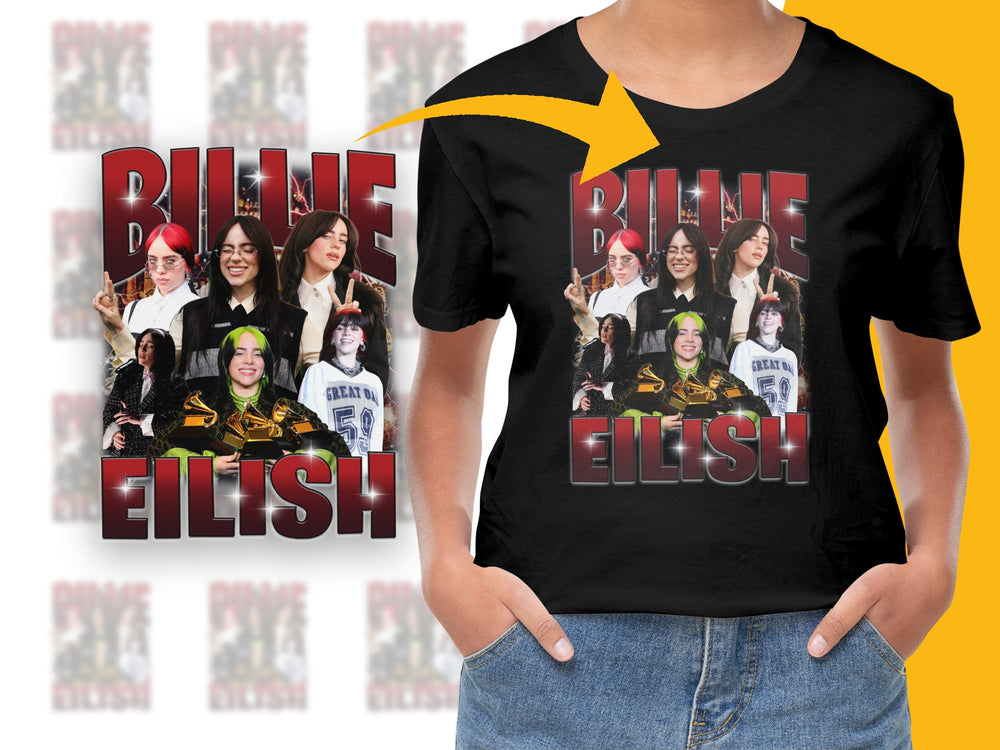 Billie Eilish Fan T-Shirt, Collage Graphic Tee, Music Artist Inspired Shirt for Teens, Unisex Pop Culture Apparel