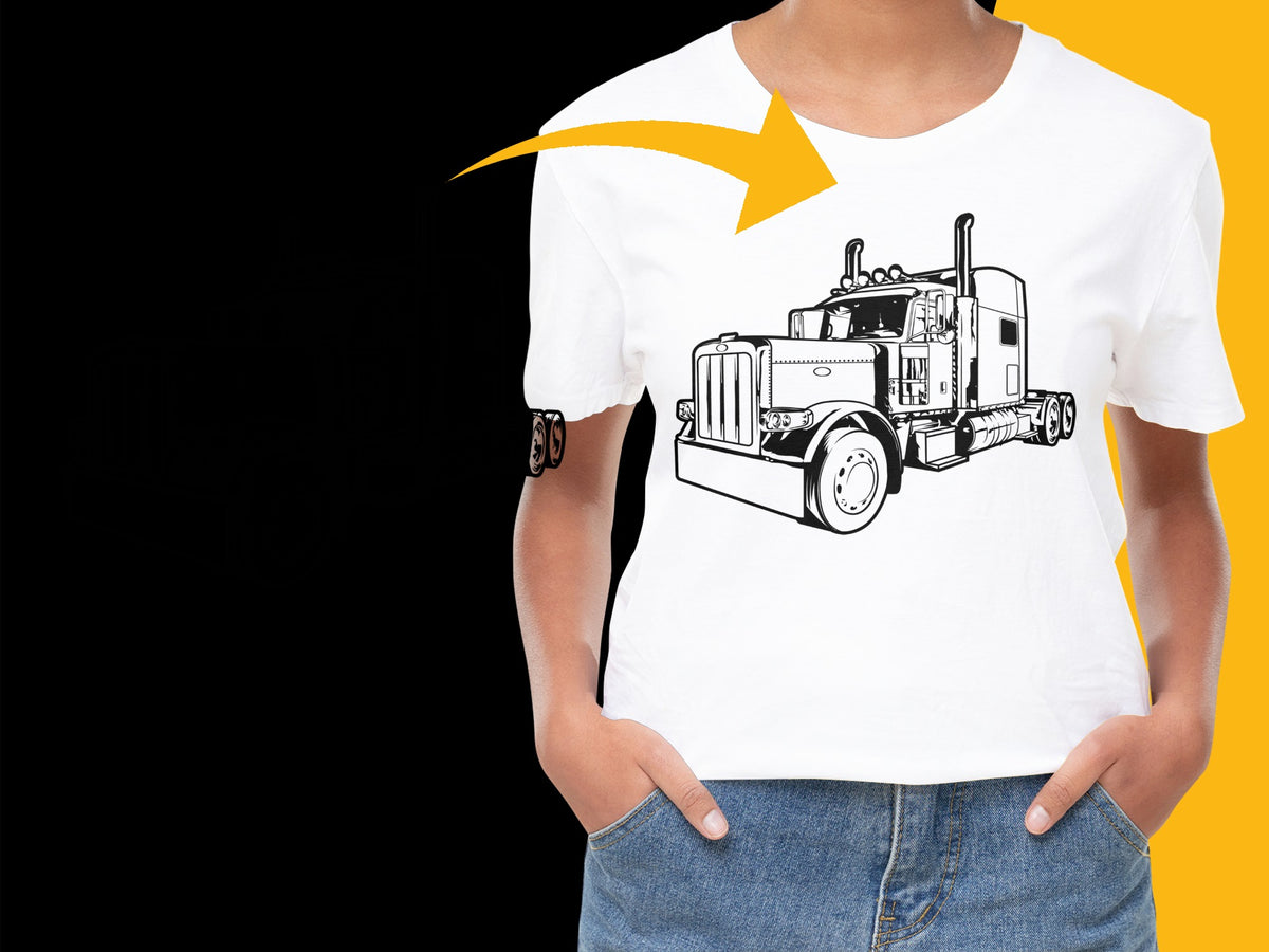Kids White T-Shirt with Classic Truck Print, Boys Graphic Tee, Cool Vehicle Shirt for Children, Gift Idea
