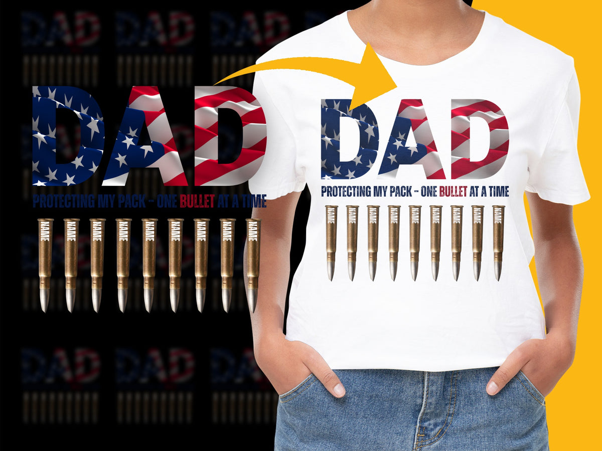Patriotic Dad T-Shirt with Bullet Design, USA Flag, Father's Day Gift, Veteran Shirt, American Flag Tee, Military Dad Top