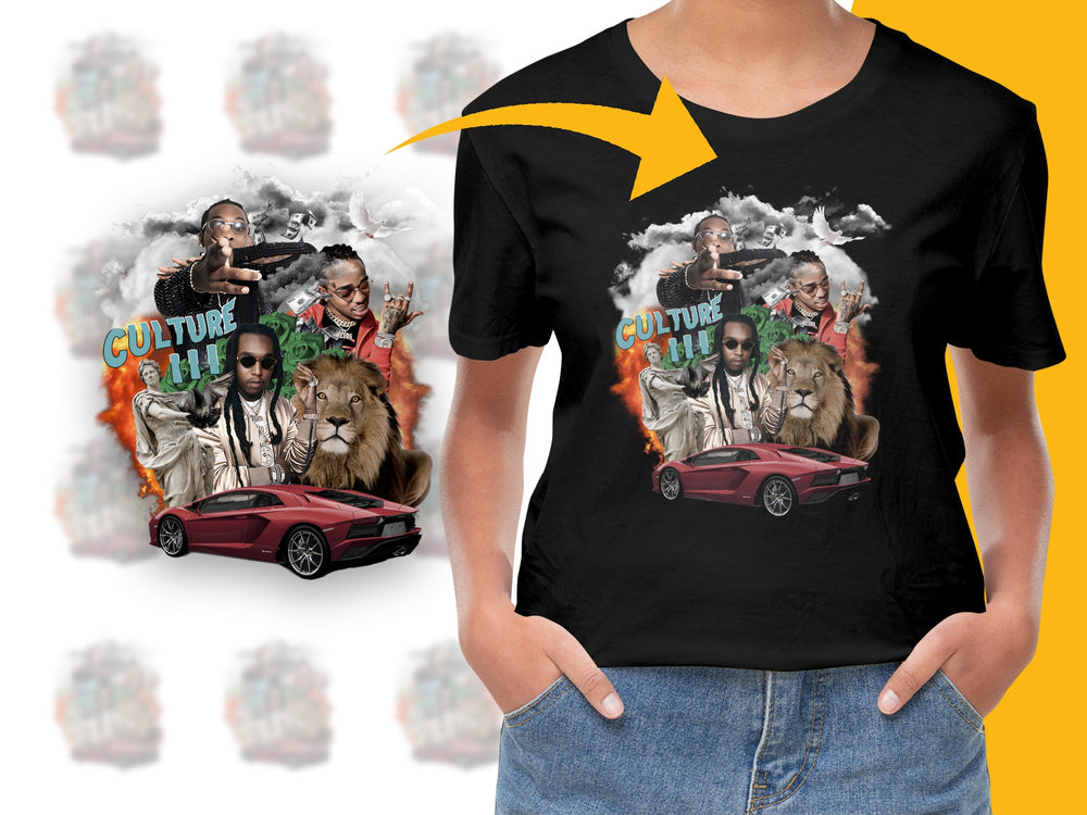 Hip Hop Culture Graphic T-Shirt, Vintage Car and Music Icons, Urban Streetwear, Unisex Black Tee
