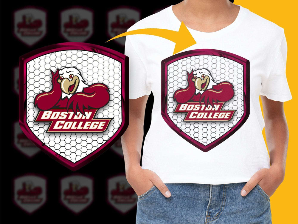 Boston College Logo T-Shirt, Youth White Tee, College Sports Fan Apparel, Graphic Crest Design Shirt