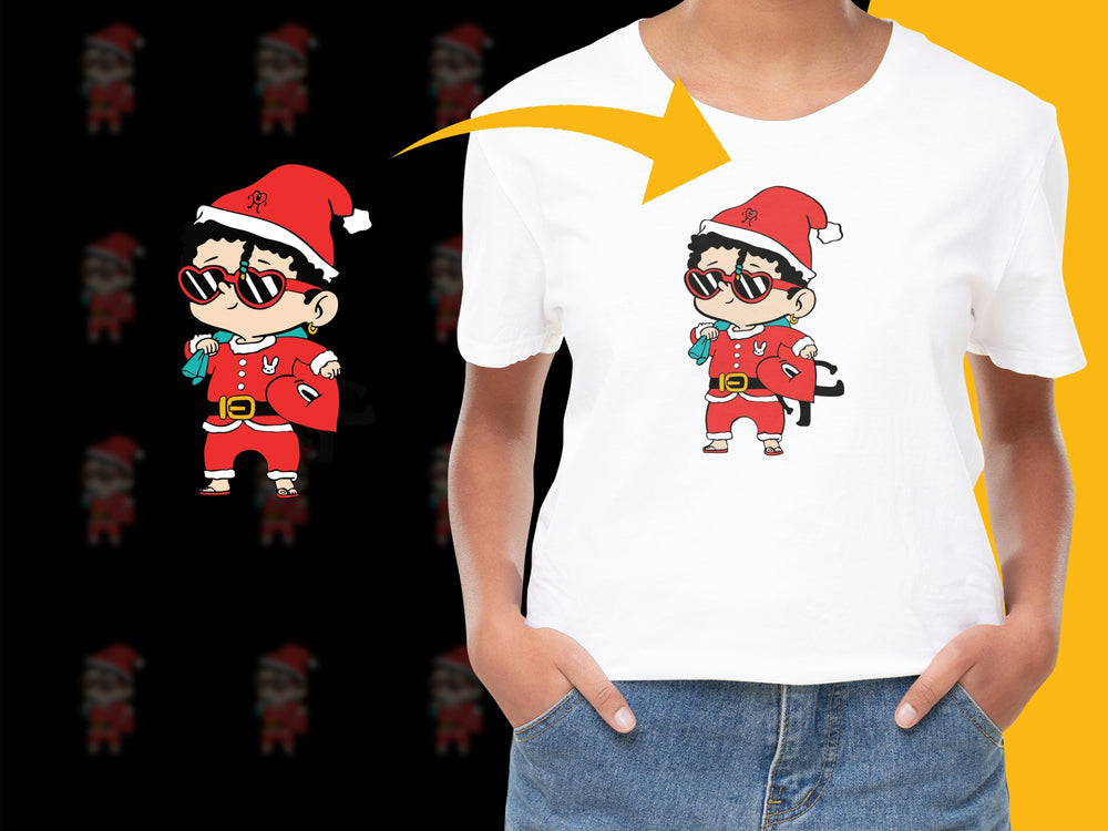 Cute Cartoon Santa Kids Christmas T-Shirt, Festive Holiday Graphic Tee for Children, Colorful Xmas Apparel