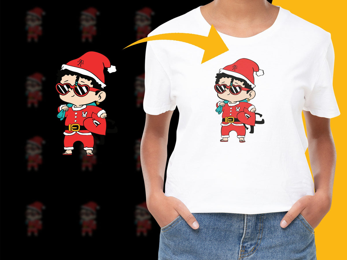 Cute Cartoon Santa Kids Christmas T-Shirt, Festive Holiday Graphic Tee for Children, Colorful Xmas Apparel