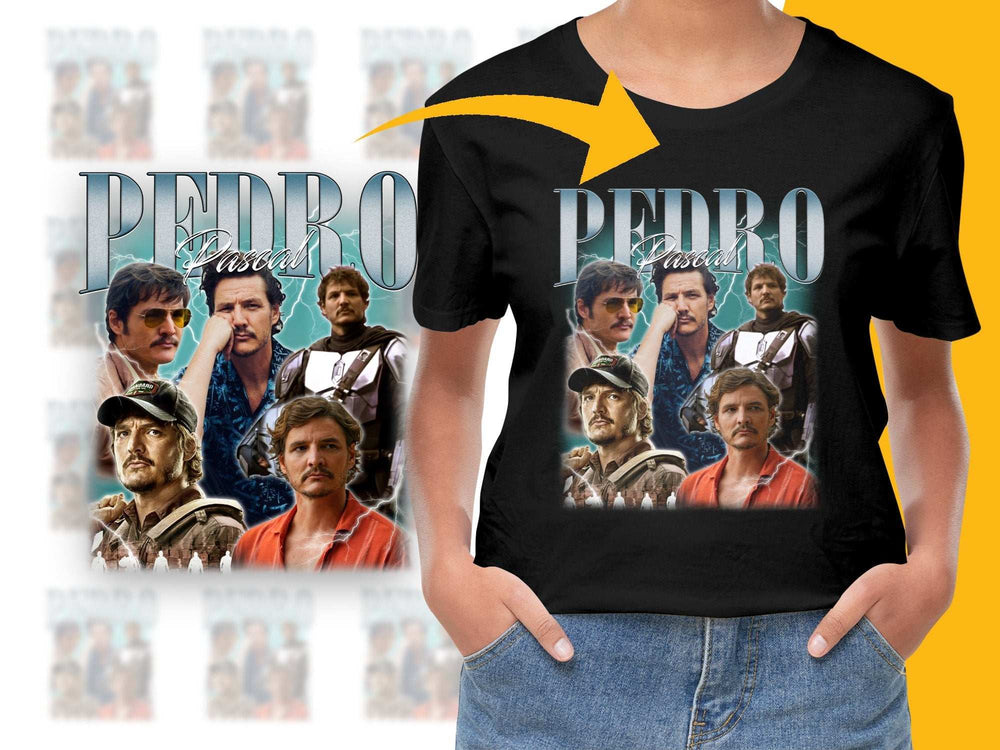 Vintage Pedro Pascal Fan T-Shirt, Retro Actor Collage Graphic Tee, Unisex Fashion Shirt