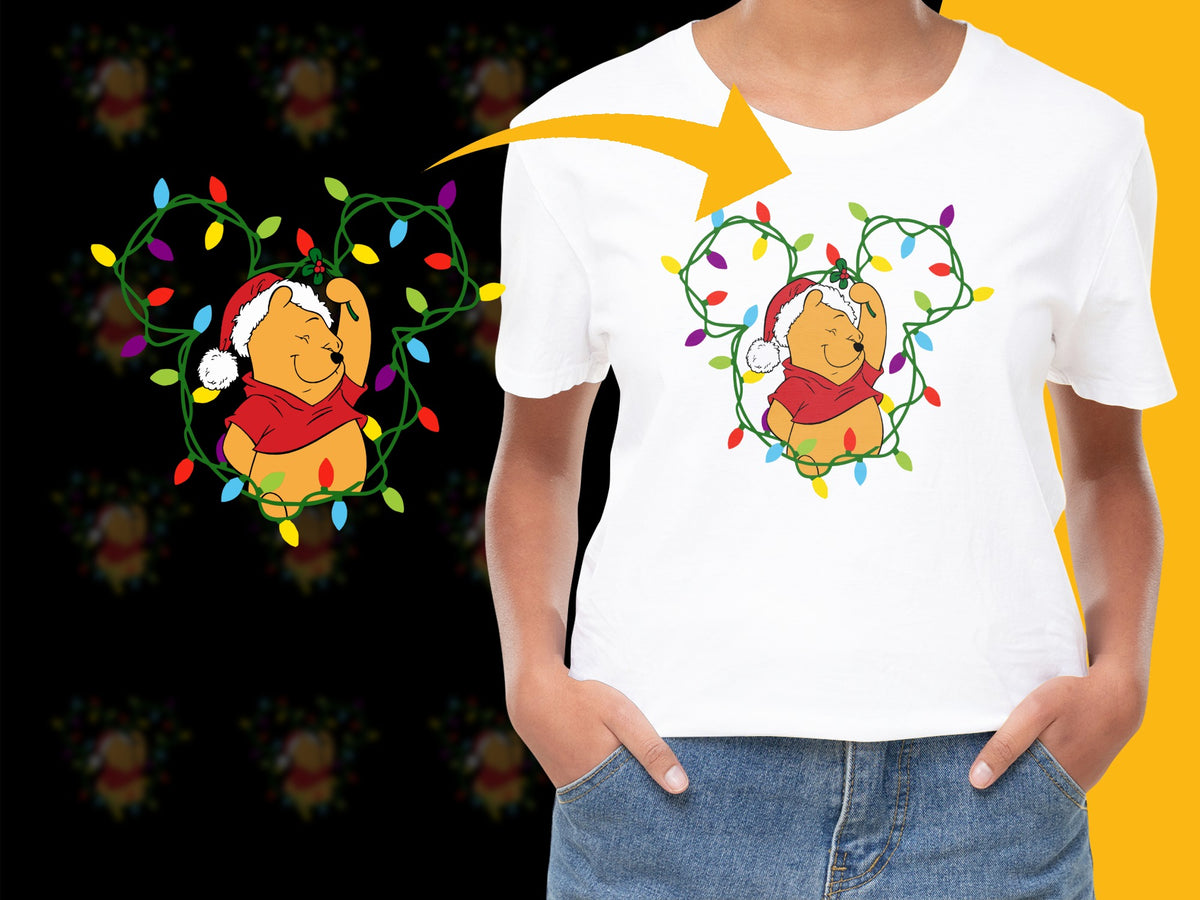 Kids Christmas T-Shirt, Cute Bear with Holiday Lights Graphic Tee, Festive Children's Clothing