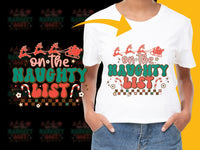 Load image into Gallery viewer, Naughty List Christmas T-Shirt, Festive Holiday Graphic Tee, Unisex Adult Clothing, Kids Santa Claus Dinosaur Top