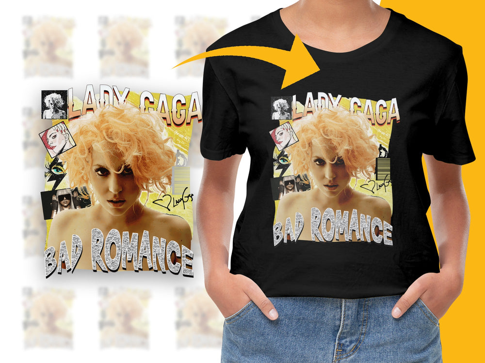Lady Gaga Bad Romance Graphic T-Shirt, Vintage Pop Music Tee, Collectible Fan Merch, Women's Fashion Top