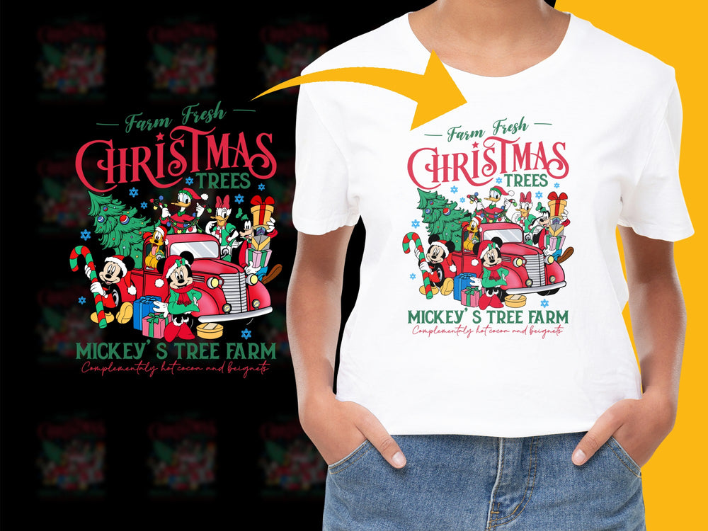 Farm Fresh Christmas Trees T-Shirt, Mickey's Tree Farm Holiday Tee, Festive Disney Inspired Graphic Shirt