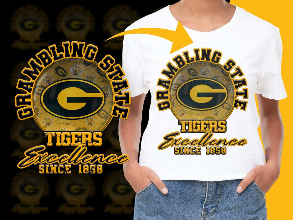 Grambling State Tigers T-Shirt, Excellence Since 1858, University Logo, College Apparel, White Graphic Tee, Casual Wear