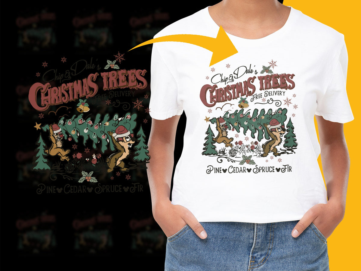 Women's Christmas Tree Farm T-Shirt, Festive Holiday Graphic Tee, Vintage Style Winter Apparel