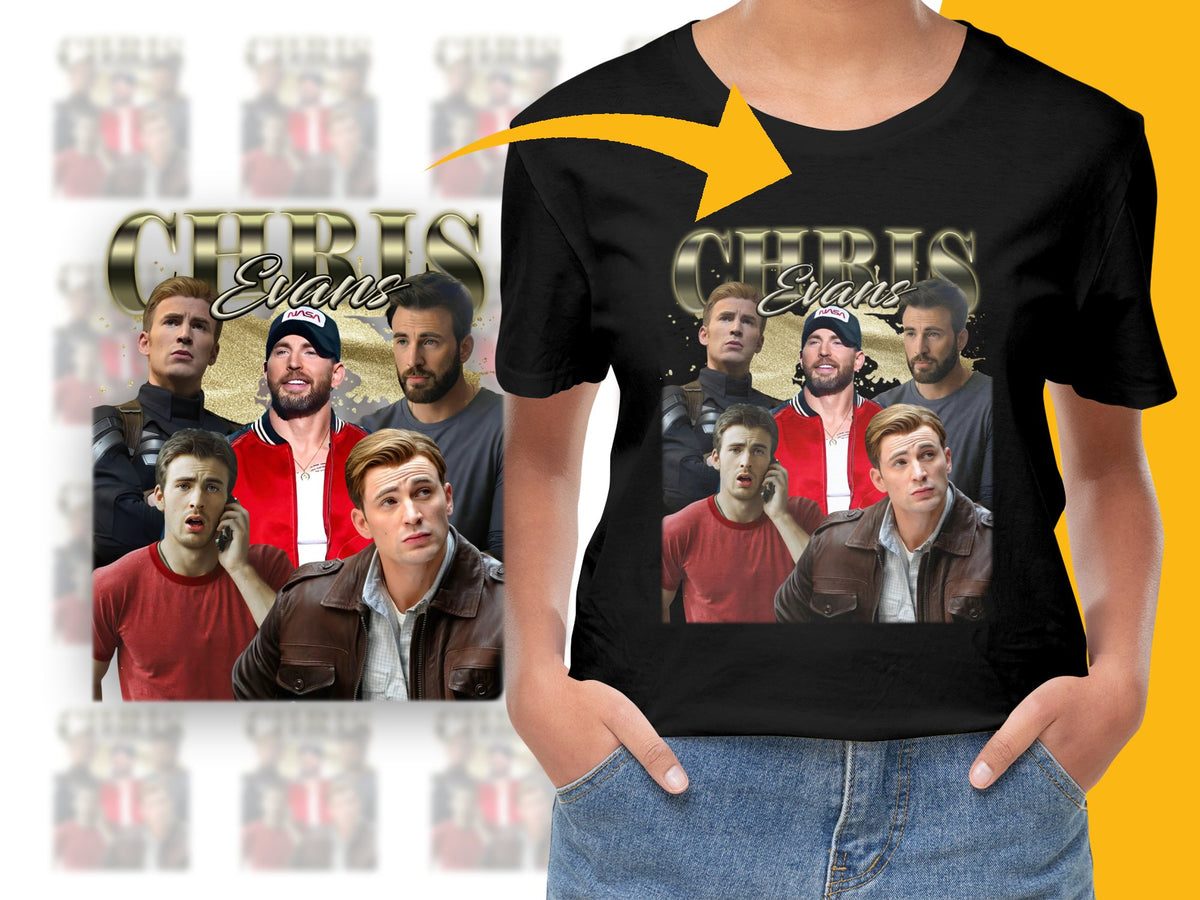 Chris Evans Celebrity Collage T-Shirt, Unisex Graphic Tee, Movie Star Casual Wear